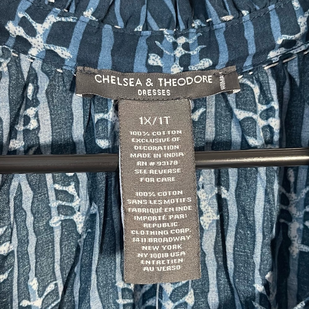 Chelsea & Theodore Blue and White Boho Dress size 1X New with tags - Picture 6 of 13